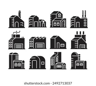 house building and factory icons set vector illustration
