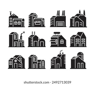 house building and factory icons set vector illustration
