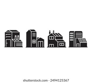 house building and factory icons set vector illustration