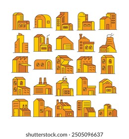 house building and factory building icons set vector illustration