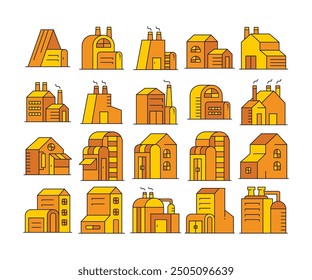 house building and factory building icons set vector illustration