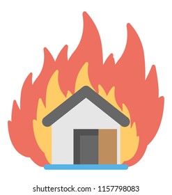
A house building with fire flames showing burning house
