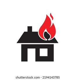 construcción de casa en el icono de las llamas. Casa en llamas. Logo de House Fire. Ilustración del vector