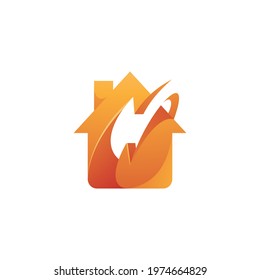 House Building and Flash Lightning Energy Electricity Logo