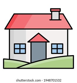 Casa, construyendo un icono de color de línea plana. 
