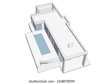 house building framework linear sketch, architecture 3d illustration