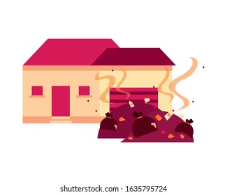 house building front facade with garbage vector illustration design