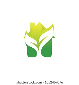 House Building and Green Leaf Negative Space Logo