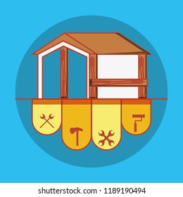 house building with home repair icons