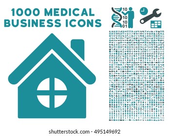 House Building icon with 1000 medical commercial soft blue vector pictograms. Design style is flat bicolor symbols, white background.
