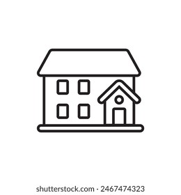 House building icon with black line design 