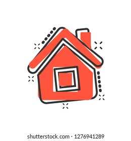 House building icon in comic style. Home apartment vector cartoon illustration pictogram.