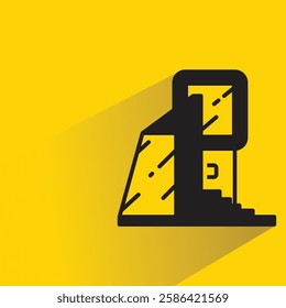 house building icon with drop shadow on yellow background