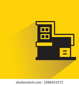 house building icon with drop shadow on yellow background