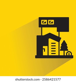 house building icon with drop shadow on yellow background