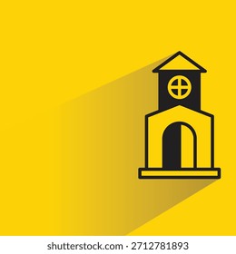 house building icon with drop shadow yellow background