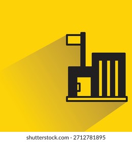 house building icon with drop shadow yellow background
