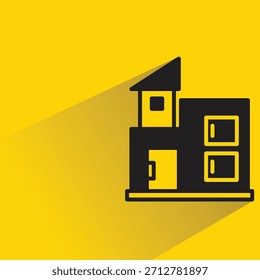 house building icon with drop shadow yellow background