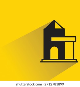 house building icon with drop shadow yellow background