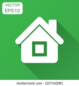 House building icon in flat style. Home apartment vector illustration with long shadow. House dwelling business concept.