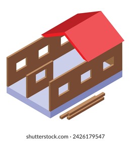 Icono de construcción de la casa vector isométrico. Construcción de obreros. Creador de personas