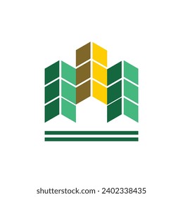 HOUSE BUILDING ICON LOGO VECTOR IN GREEN OCEAN AND YELLOW WITH WHITE BACKGROUND