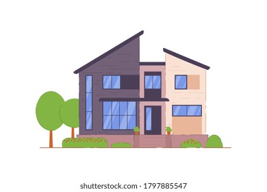 House building icon. Modern house, villa, cottage, townhouse building icon isolated on white background. Residential real estate architectural visualization vector illustration