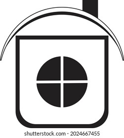 house building icon with round shape, roof, chimney door and window