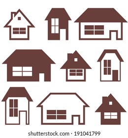 House Building Icon Set. Home Silhouettes on White Background