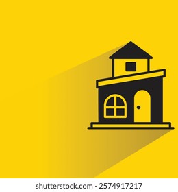 house building icon with shadow on yellow background