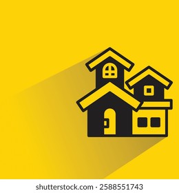 house building icon with shadow on yellow background