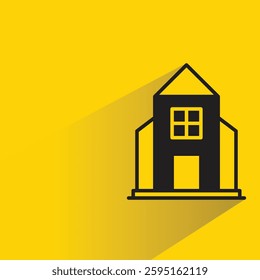 house building icon with shadow on yellow background