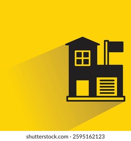 house building icon with shadow on yellow background