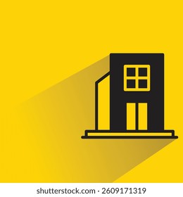 house building icon with shadow on yellow background