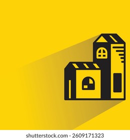 house building icon with shadow on yellow background