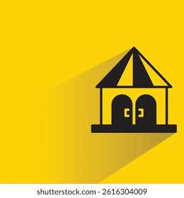 house building icon with shadow on yellow background