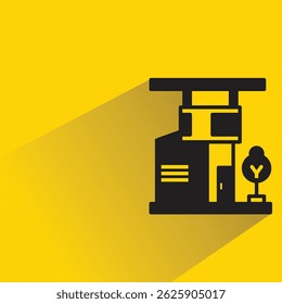 house building icon with shadow on yellow background
