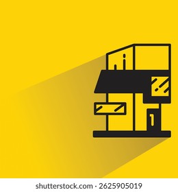 house building icon with shadow on yellow background