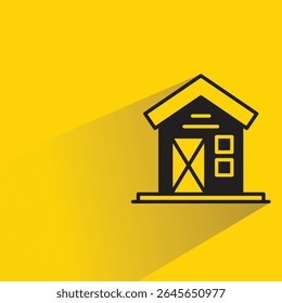 house building icon with shadow on yellow background