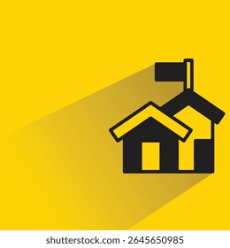 Icono del edificio de la casa con la sombra sobre fondo amarillo