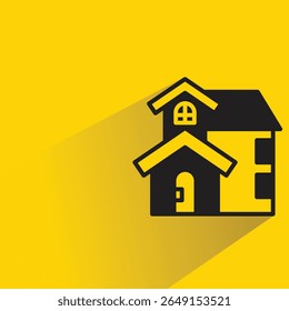 house building icon with shadow on yellow background