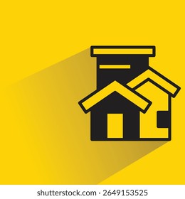 house building icon with shadow on yellow background