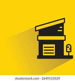 house building icon with shadow on yellow background