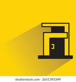 house building icon with shadow on yellow background