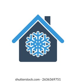 house building icon with snowflake symbol, air conditioning pictogram, cold weather sign