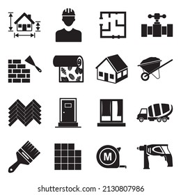 House Building Icons. Black Flat Design. Vector Illustration.