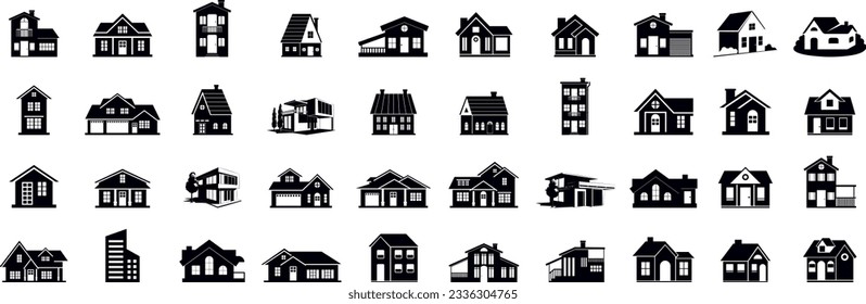 íconos de la casa y de la construcción. El estilo plano contiene símbolos para aplicaciones y sitios web en segundo plano. Inmobiliaria. Ilustración del vector