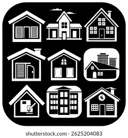 house and building icons. Flat style houses symbols for apps and websites on white background. Real estate.
