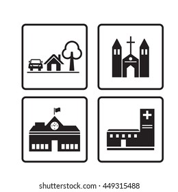 house and building icons set