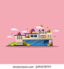 House Building Illustration using modern style vector view